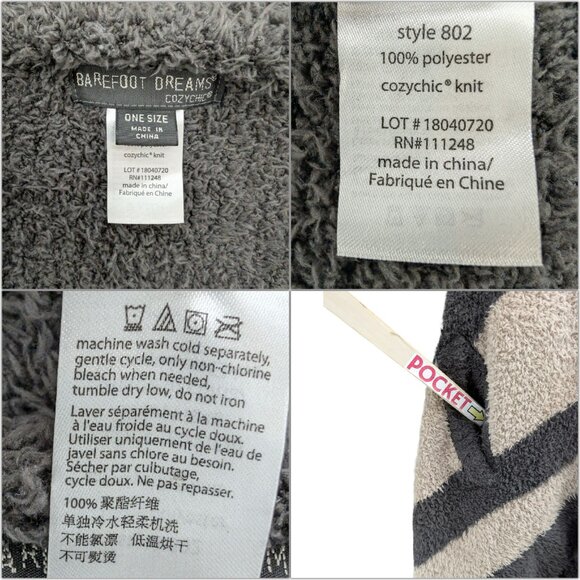 Barefoot Dreams CozyChic Malibu Wrap Womens Grey Cream Chenille Fringe Size OS - Picture 5 of 7